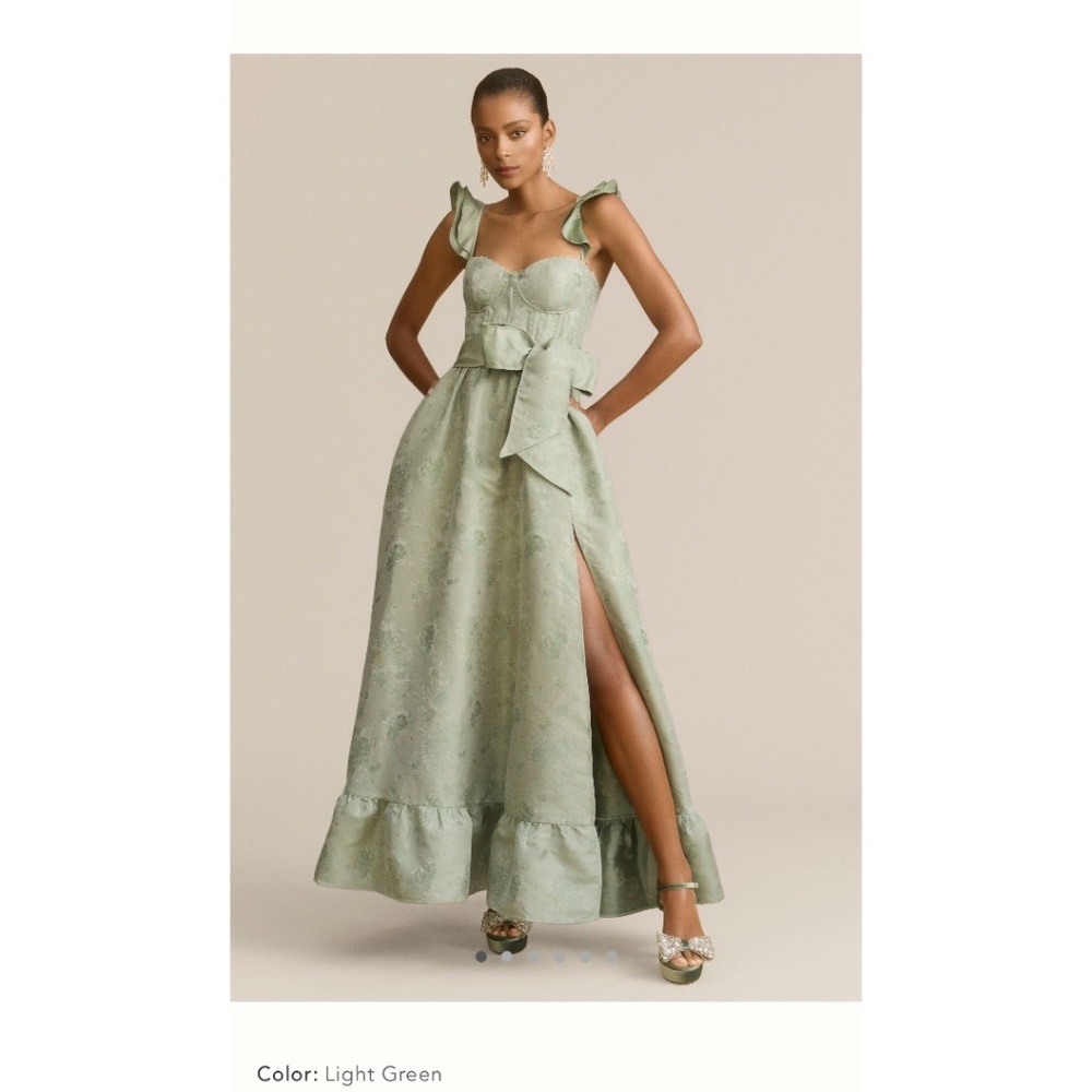 V. Chapman Veronica corset ruffle side-slit dress